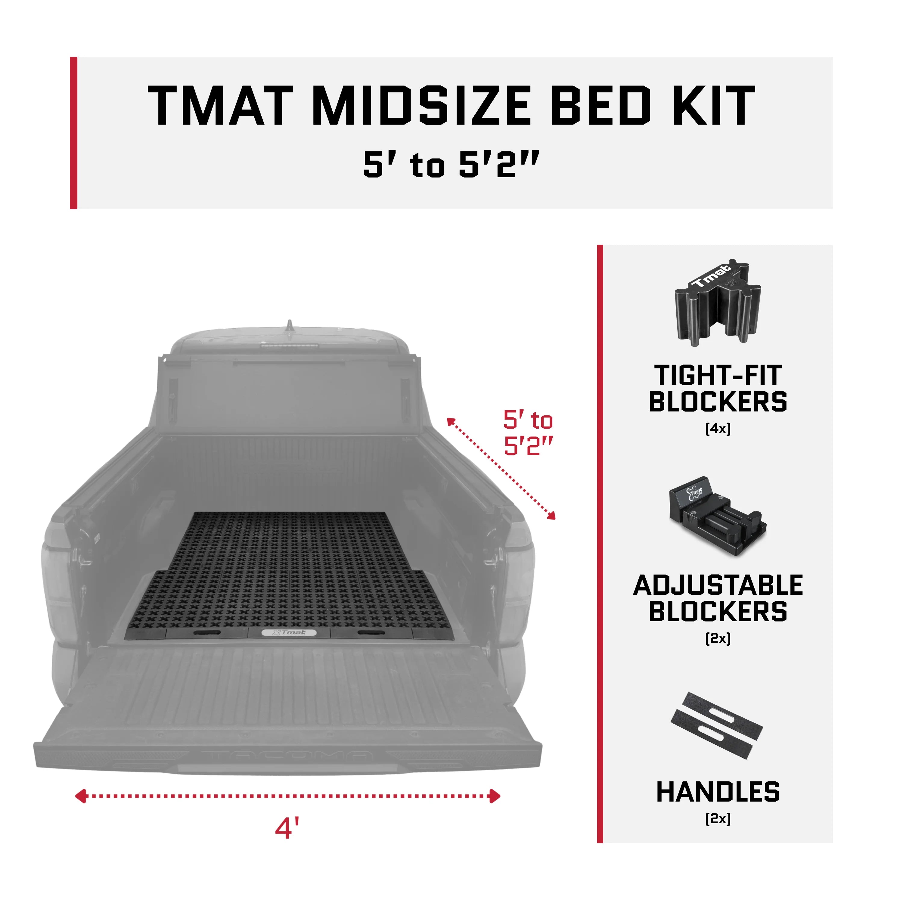 Tmat Midsize Truck Bed Organizer Slide Out Mat – Universal Fit for 5' Beds (Tacoma, Ranger, Colorado & More)